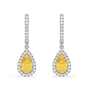 Diana Yellow Lab Diamond 2.60ct Pear Halo Drop Earrings in 18K White Gold - Elara Collection