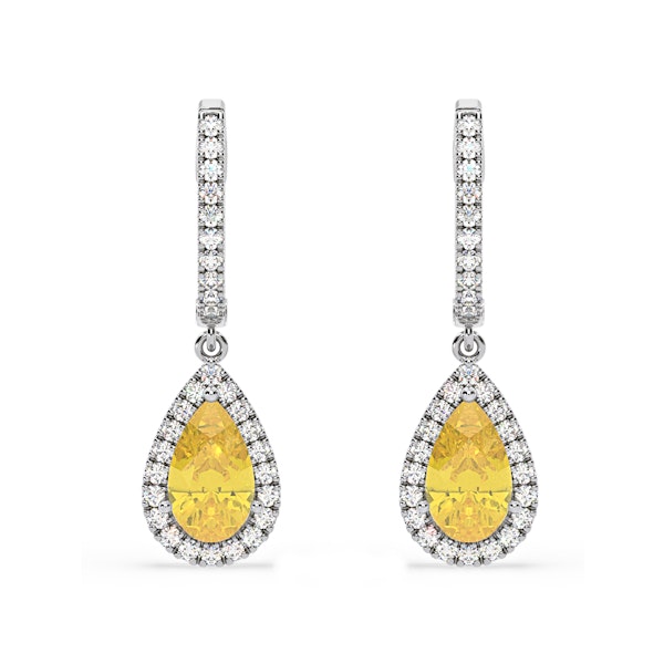 Diana Yellow Lab Diamond 2.60ct Pear Halo Drop Earrings in 18K White Gold - Elara Collection - Image 1