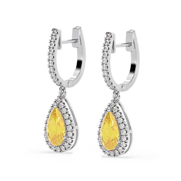 Diana Yellow Lab Diamond 2.60ct Pear Halo Drop Earrings in 18K White Gold - Elara Collection - Image 3