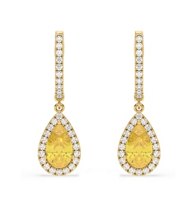 Diana Yellow Lab Diamond 2.60ct Pear Halo Drop Earrings in 18K Yellow Gold - Elara Collection