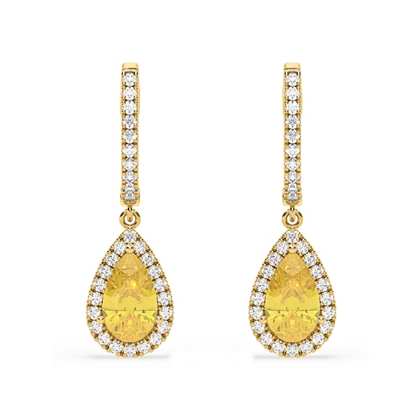 Diana Yellow Lab Diamond 2.60ct Pear Halo Drop Earrings in 18K Yellow Gold - Elara Collection - Image 1