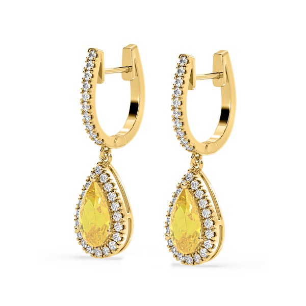 Diana Yellow Lab Diamond 2.60ct Pear Halo Drop Earrings in 18K Yellow Gold - Elara Collection - Image 3