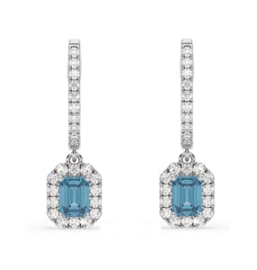 Annabelle Blue Lab Diamond 1.48ct Emerald Cut Halo Earrings in 18K White Gold - Elara Collection