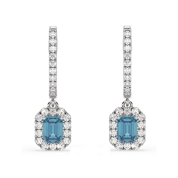 Annabelle Blue Lab Diamond 1.48ct Emerald Cut Halo Earrings in 18K White Gold - Elara Collection - Image 1
