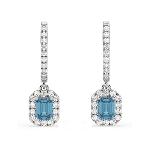 Annabelle Blue Lab Diamond 1.48ct Emerald Cut Halo Earrings in 18K White Gold - Elara Collection