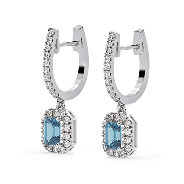 Annabelle Blue Lab Diamond 1.48ct Emerald Cut Halo Earrings in 18K White Gold - Elara Collection - Image 3