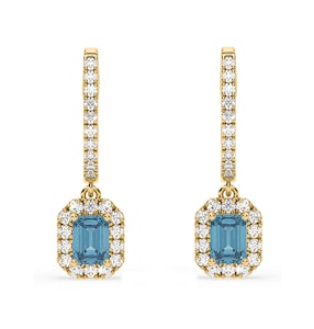 Annabelle Blue Lab Diamond 1.48ct Emerald Cut Halo Earrings in 18K Yellow Gold - Elara Collection
