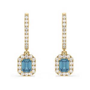Annabelle Blue Lab Diamond 1.48ct Emerald Cut Halo Earrings in 18K Yellow Gold - Elara Collection