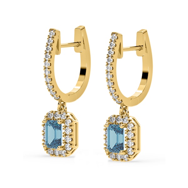 Annabelle Blue Lab Diamond 1.48ct Emerald Cut Halo Earrings in 18K Yellow Gold - Elara Collection - Image 3