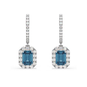 Annabelle Blue Lab Diamond 2.78ct Emerald Cut Halo Earrings in 18K White Gold - Elara Collection