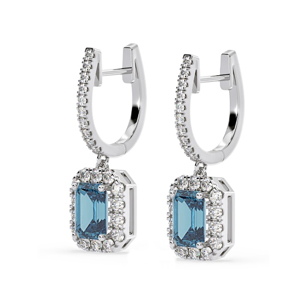 Annabelle Blue Lab Diamond 2.78ct Emerald Cut Halo Earrings in 18K White Gold - Elara Collection - Image 3