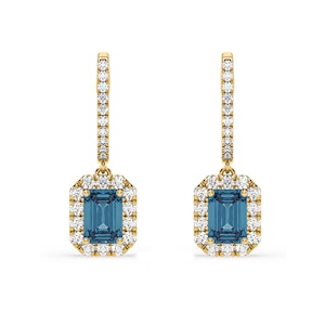 Annabelle Blue Lab Diamond 2.78ct Emerald Cut Halo Earrings in 18K Yellow Gold - Elara Collection