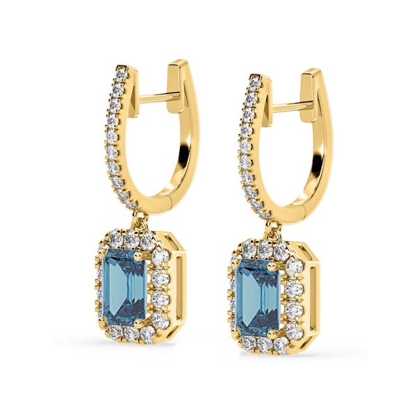 Annabelle Blue Lab Diamond 2.78ct Emerald Cut Halo Earrings in 18K Yellow Gold - Elara Collection - Image 3