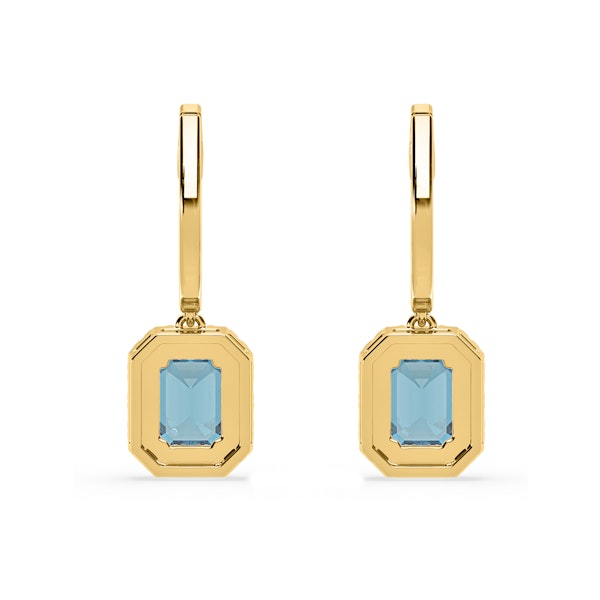 Annabelle Blue Lab Diamond 2.78ct Emerald Cut Halo Earrings in 18K Yellow Gold - Elara Collection - Image 5