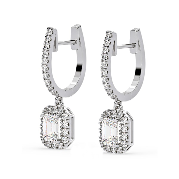 Annabelle Emerald Cut Lab Diamond Halo Drop Earrings 1.48ct in 18K White Gold F/VS1 - Image 3