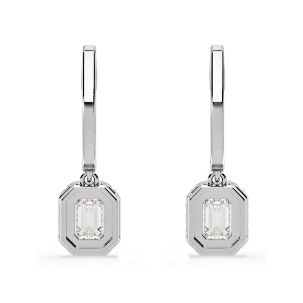 Annabelle Emerald Cut Lab Diamond Halo Drop Earrings 1.48ct in 18K White Gold F/VS1 - Image 5