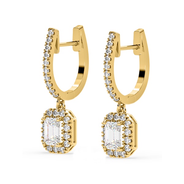 Annabelle Emerald Cut Lab Diamond Halo Drop Earrings 1.48ct in 18K Yellow Gold F/VS1 - Image 3