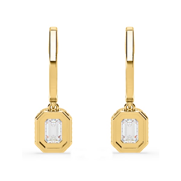 Annabelle Emerald Cut Lab Diamond Halo Drop Earrings 1.48ct in 18K Yellow Gold F/VS1 - Image 5