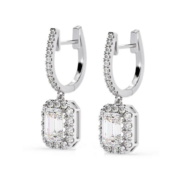 Annabelle Emerald Cut Lab Diamond Halo Drop Earrings 2.78ct in 18K White Gold F/VS1 - Image 3