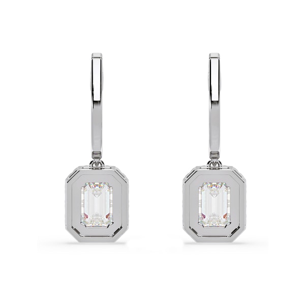 Annabelle Emerald Cut Lab Diamond Halo Drop Earrings 2.78ct in 18K White Gold F/VS1 - Image 5