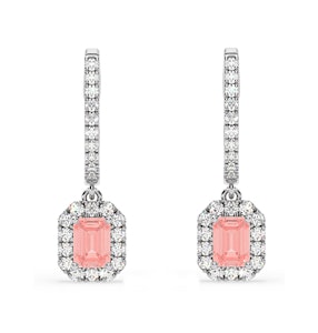 Annabelle Pink Lab Diamond 1.48ct Emerald Cut Halo Earrings in 18K White Gold - Elara Collection