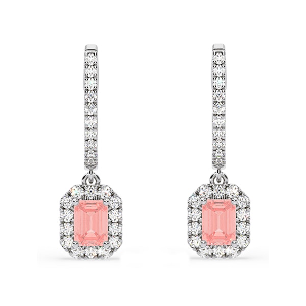 Annabelle Pink Lab Diamond 1.48ct Emerald Cut Halo Earrings in 18K White Gold - Elara Collection - Image 1
