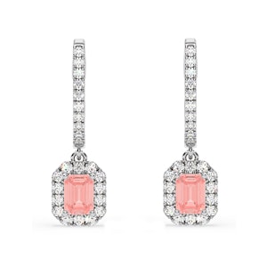 Annabelle Pink Lab Diamond 1.48ct Emerald Cut Halo Earrings in 18K White Gold - Elara Collection