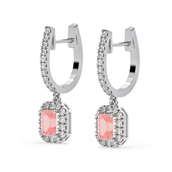 Annabelle Pink Lab Diamond 1.48ct Emerald Cut Halo Earrings in 18K White Gold - Elara Collection - Image 3