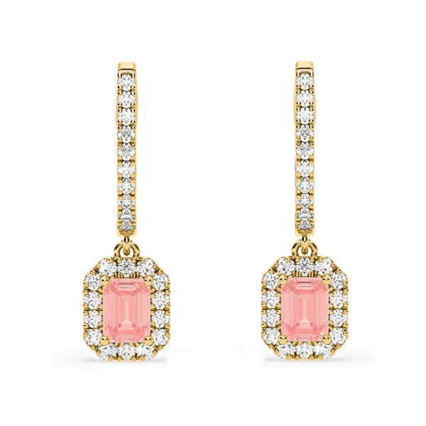 Annabelle Pink Lab Diamond 1.48ct Emerald Cut Halo Earrings in 18K Yellow Gold - Elara Collection - Image 1