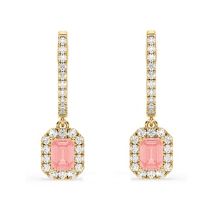 Annabelle Pink Lab Diamond 1.48ct Emerald Cut Halo Earrings in 18K Yellow Gold - Elara Collection