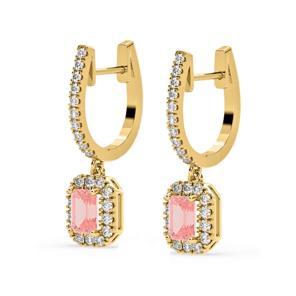 Annabelle Pink Lab Diamond 1.48ct Emerald Cut Halo Earrings in 18K Yellow Gold - Elara Collection - Image 3