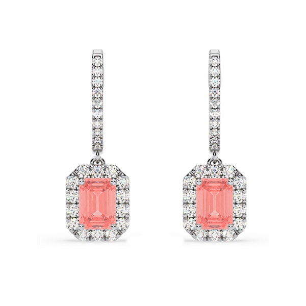 Annabelle Pink Lab Diamond 2.78ct Emerald Cut Halo Earrings in 18K White Gold - Elara Collection - Image 1
