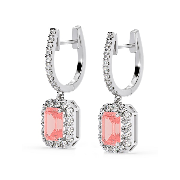 Annabelle Pink Lab Diamond 2.78ct Emerald Cut Halo Earrings in 18K White Gold - Elara Collection - Image 3