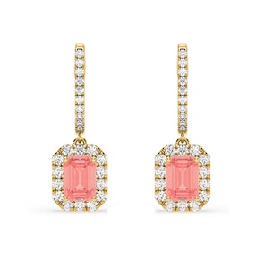 Annabelle Pink Lab Diamond 2.78ct Emerald Cut Halo Earrings in 18K Yellow Gold - Elara Collection