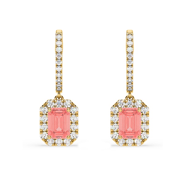 Annabelle Pink Lab Diamond 2.78ct Emerald Cut Halo Earrings in 18K Yellow Gold - Elara Collection - Image 1