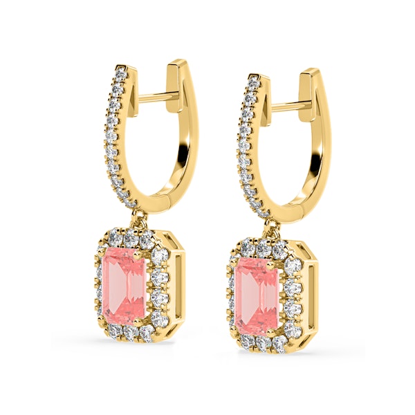 Annabelle Pink Lab Diamond 2.78ct Emerald Cut Halo Earrings in 18K Yellow Gold - Elara Collection - Image 3