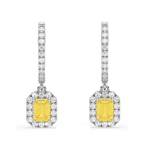Annabelle Yellow Lab Diamond 1.48ct Emerald Cut Halo Earrings in 18K White Gold - Elara Collection
