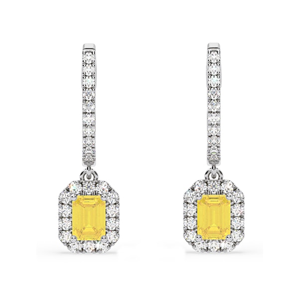 Annabelle Yellow Lab Diamond 1.48ct Emerald Cut Halo Earrings in 18K White Gold - Elara Collection - Image 1