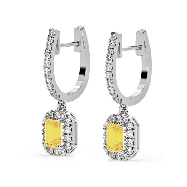 Annabelle Yellow Lab Diamond 1.48ct Emerald Cut Halo Earrings in 18K White Gold - Elara Collection - Image 3