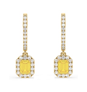 Annabelle Yellow Lab Diamond 1.48ct Emerald Cut Halo Earrings in 18K Yellow Gold - Elara Collection