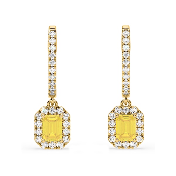 Annabelle Yellow Lab Diamond 1.48ct Emerald Cut Halo Earrings in 18K Yellow Gold - Elara Collection - Image 1