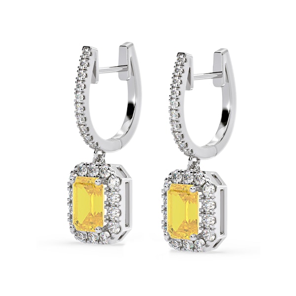 Annabelle Yellow Lab Diamond 2.78ct Emerald Cut Halo Earrings in 18K White Gold - Elara Collection - Image 3