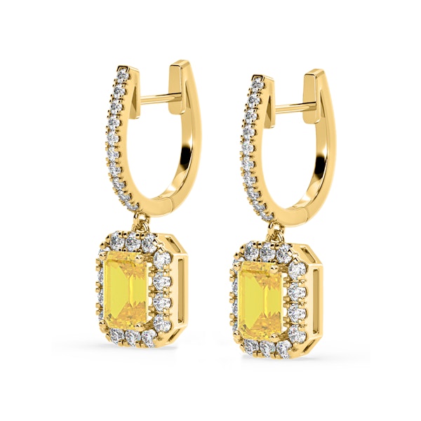 Annabelle Yellow Lab Diamond 2.78ct Emerald Cut Halo Earrings in 18K Yellow Gold - Elara Collection - Image 3