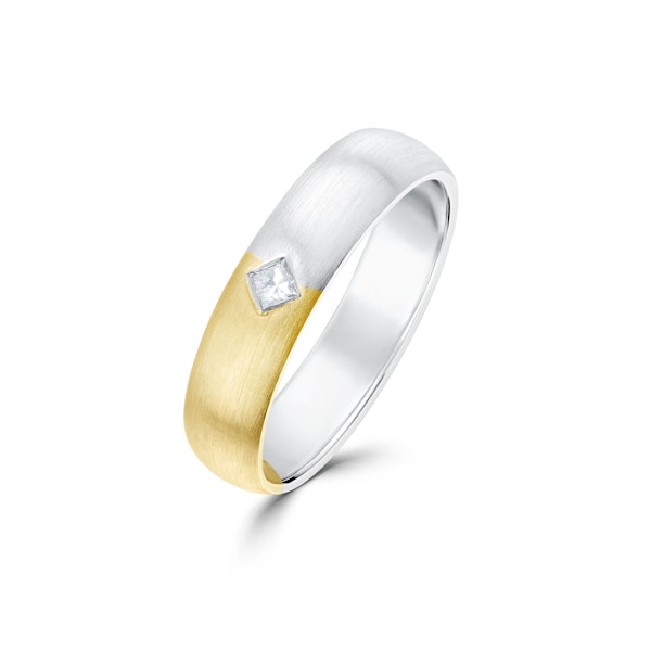 18K Two Tone Single Stone Princess Diamond Ring - SIZE L - Image 1