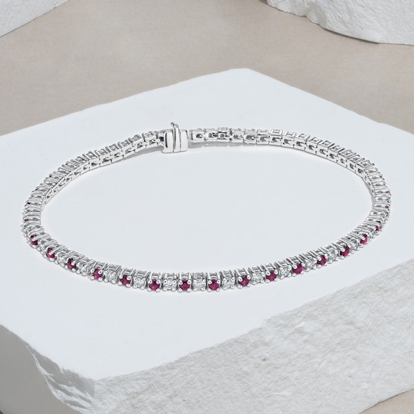 Ruby and 1ct Lab Diamond Tennis Bracelet in 925 Sterling Silver - Image 2