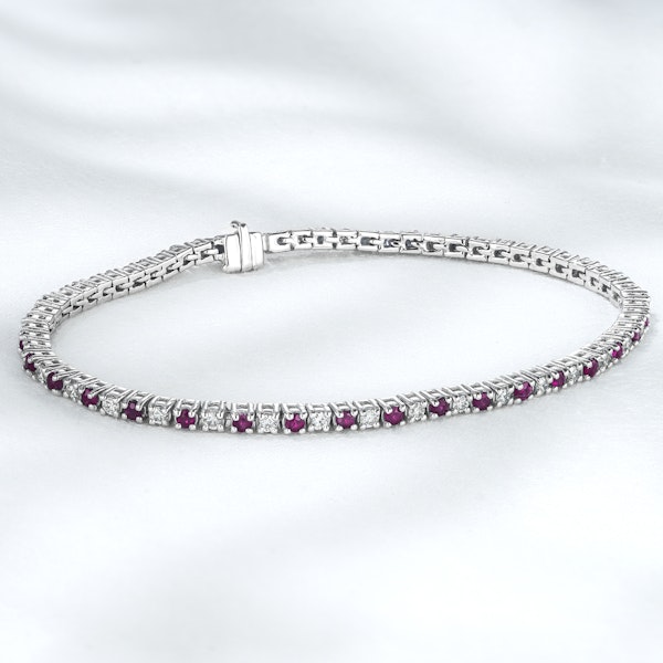 Ruby and 1ct Lab Diamond Tennis Bracelet in 925 Sterling Silver - Image 5