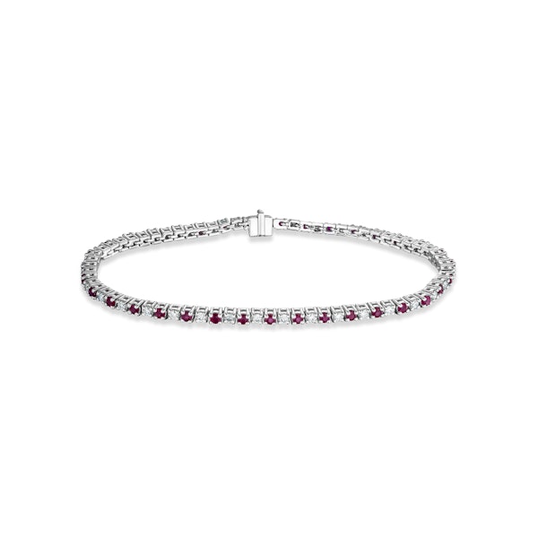 Ruby and 1ct Lab Diamond Tennis Bracelet in 925 Sterling Silver - Image 1