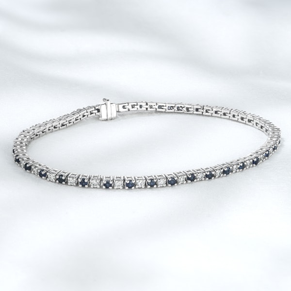 Blue Sapphire and 1ct Lab Diamond Tennis Bracelet in 925 Sterling Silver - Image 5
