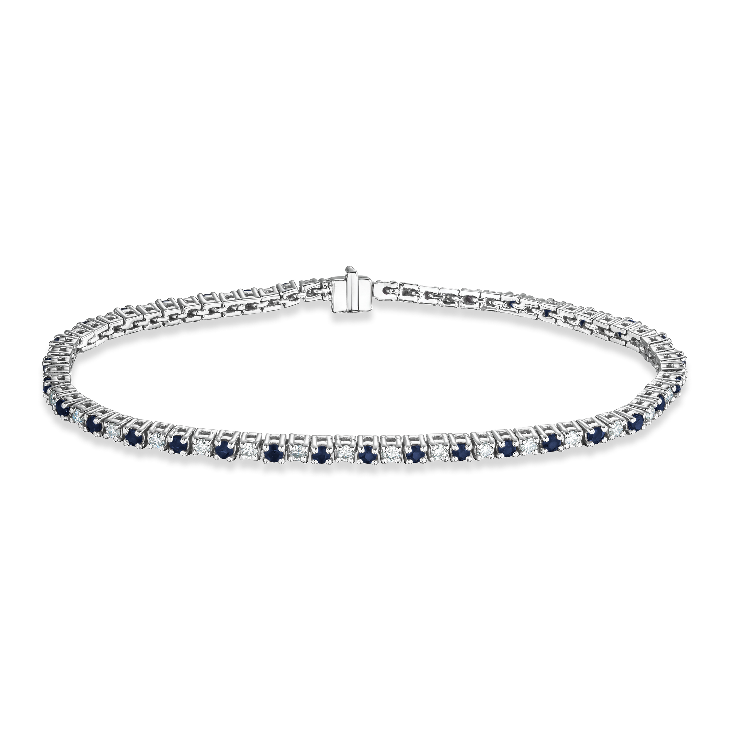 Blue Sapphire and 1ct Lab Diamond Tennis Bracelet in 925 Sterling Silver