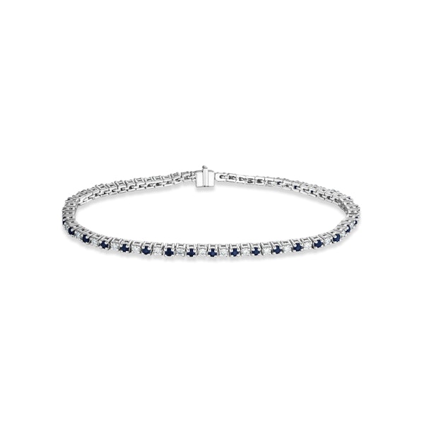 Blue Sapphire and 1ct Lab Diamond Tennis Bracelet in 925 Sterling Silver - Image 1